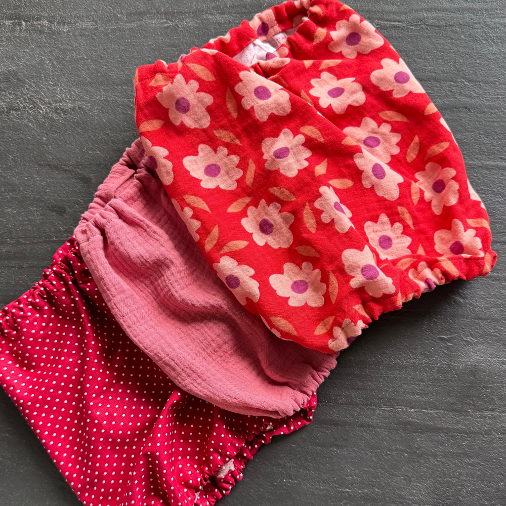 Snood Gaze de coton motif ROUGE FLEURS